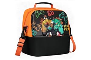 Itslife Kids Lunch Bag, Insulated Lunch Bag for Boys, Reusable, Lightweight & Durable Lunch Box with Inside Name Card Slot for School, Travel, Picnic (GamePad)