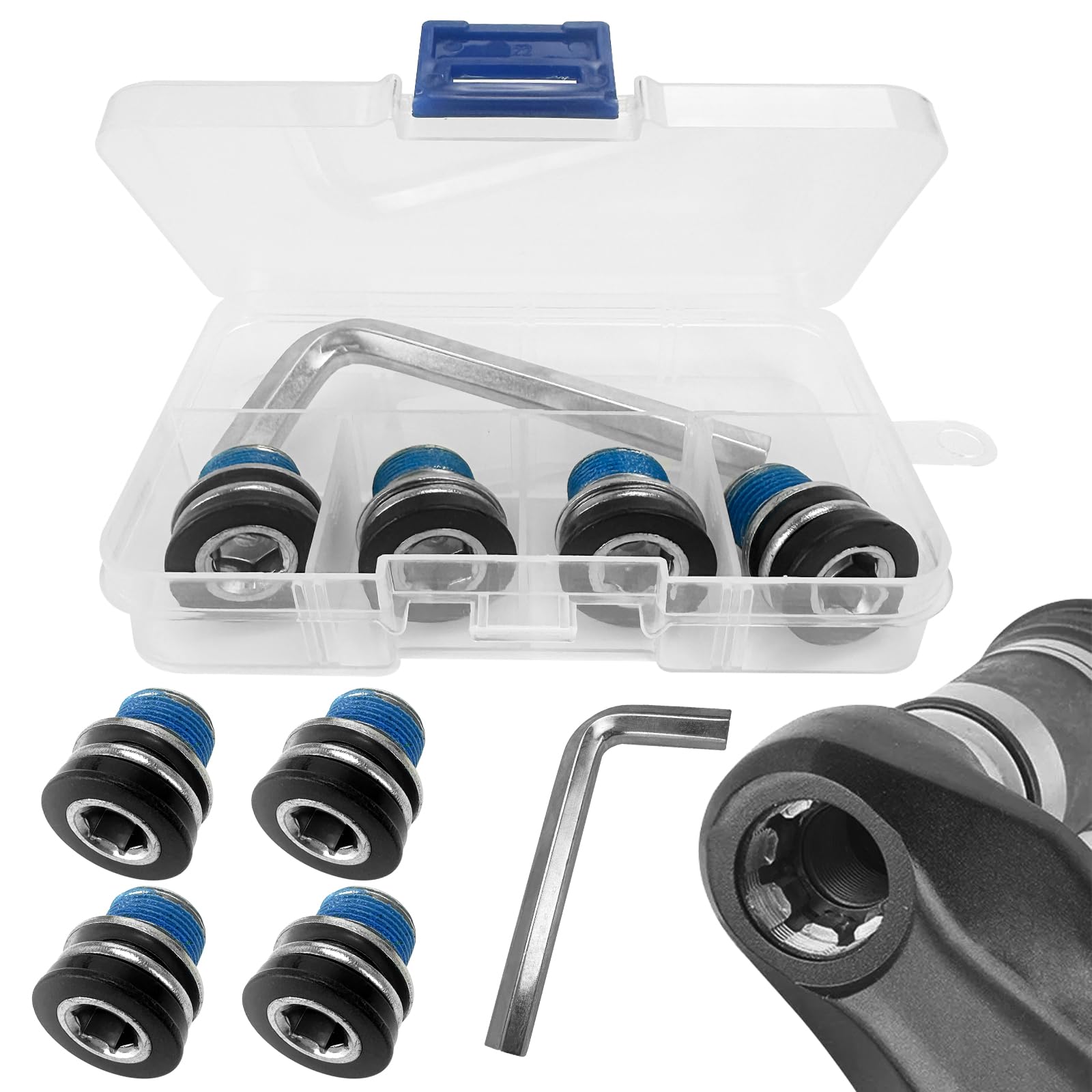 SHUIYUE 4 Pcs Bicycle Crank Arm Bolts, M15 Bottom Bracket Screws,with 1 Installation Wrench, for Bicycle Spline Cranks, Bicycle Spline Bottom Brackets