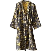 Abojoy Cotton Gauze Robe for Women, Jacquard Plum Blossom Bathrobe Japanese Kimono Soft Knit Nightdress Longwear Sleepwear