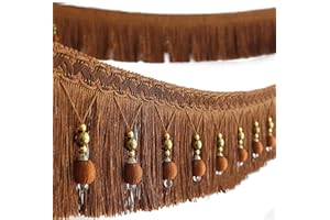 Yalulu 4 Yard x 3.9 Inch Braided Beads Hanging Ball Tassel Fringing Trimmings Fringe Trim Ribbon for Curtain Table Home Accessories DIY Decoration (Coffee)