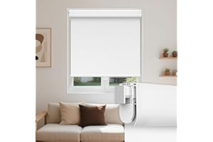 Grandekor No Drill Blackout Roller Shades, Cordless Free-Stop Shades for Windows, UV Protection & Thermal Insulated, Easy Install Pull Down Blinds for Bedroom, White,34" W x 36" H