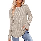 Saloogoe Women's Long Sleeve Top Crewneck Basic Lightweight Fall Shirt with Thumb Hole
