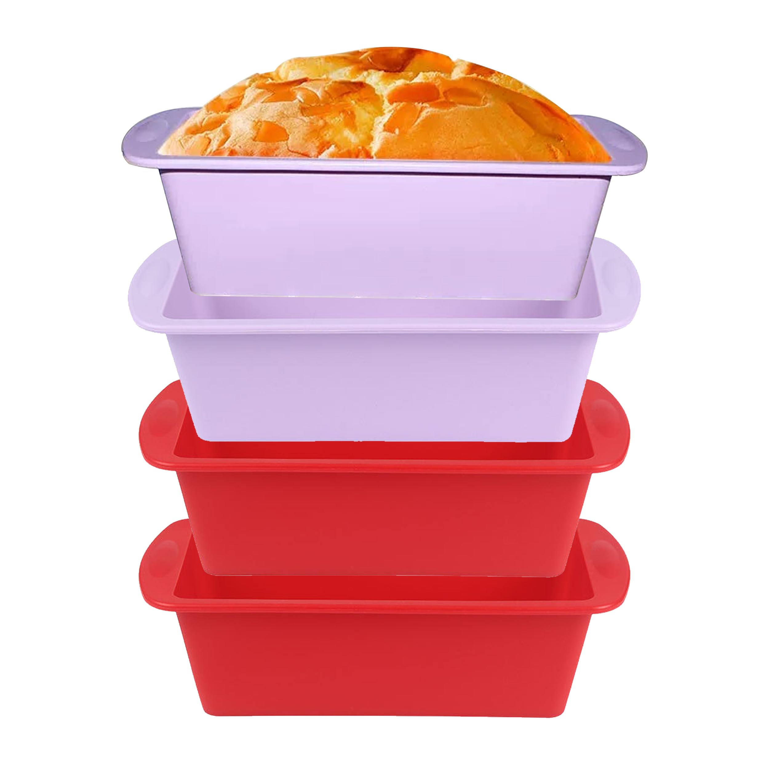 YqsIbth Mini Loaf Tins, 4 Pcs Silicone Loaf Tins, 16 X 8cm Small Cake Bread Tins for Baking 1Lb Loaf Mould Tray Rectangle Silicone Cake Tins for Air Fryer Oven(Red Purple)