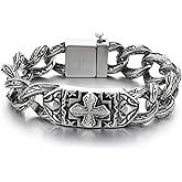 Azubpi Men's 316 Stainless Steel Cross Bracelet Tribal Tattoo Design 8.26" Vintage Identity Statement Jewelry