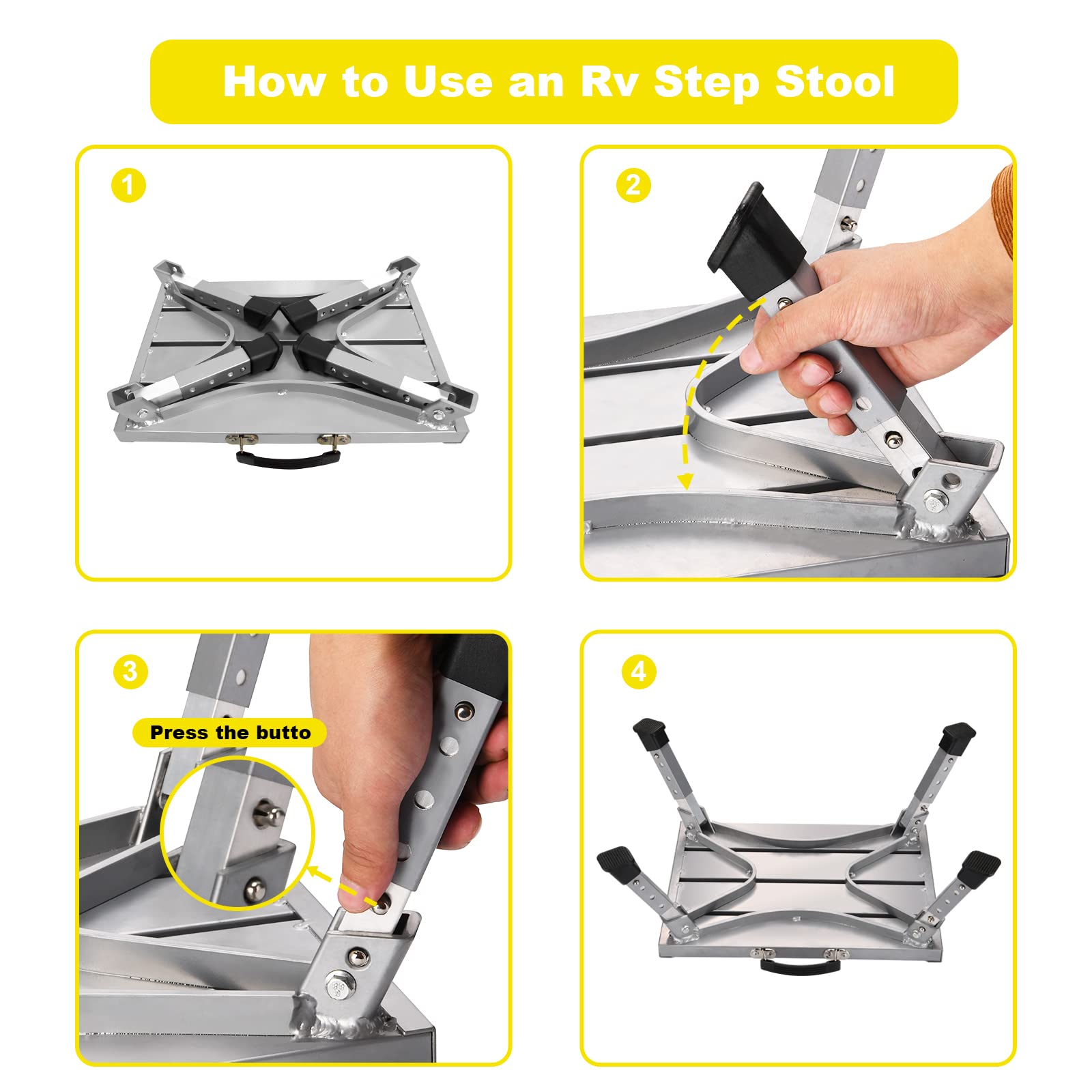 Safety RV Steps, Yagud Height Adjustable Folding Platform Step with 17
