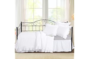 HOMBYS 5 Pieces Thicker Ruffled Daybed Set Twin Size, Daybed Comforter Set for All Season Cozy and Soft, Daybed Cover Fluffy Comforter with Bed Skirt and Shams - 75 x39 - Pure White