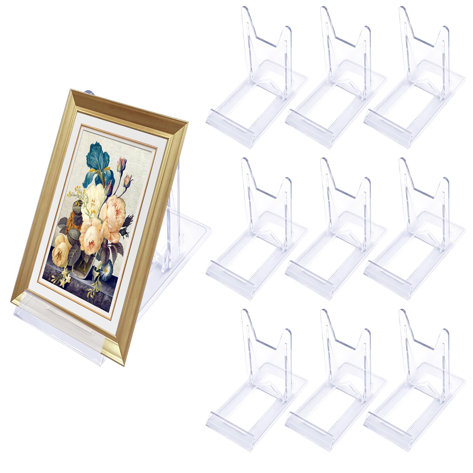 Homirty 12 Pcs Crylic Display Stand, Small Plate Display,Acrylic Plate Stands,Two Part Adjustable Clear Acrylic Plastic Display Stand Easel For Photos,Plates, Cards