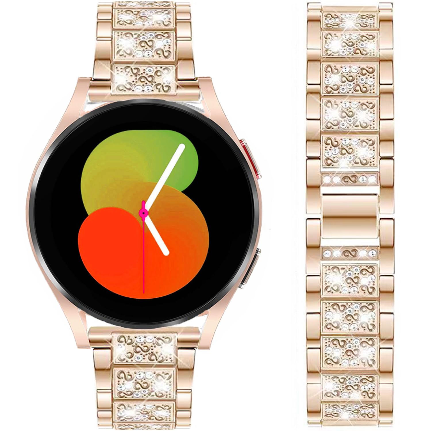 DEALELE Strap Compatible with Samsung Galaxy Watch 7 / FE / 6/5 / 4 / Classic / 3 41mm / Active 2 40mm / 44mm, 20mm Bling Diamond Metal Replacement Bracelet for Huawei GT3 42mm Women Men, Rose gold