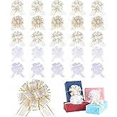 FORBINBO 20 Pcs Pull Bows for Gift Wrapping, 5 Types of 6 Inches Gift Bows with Ribbon For Wedding, Valentines Day, Birthday, Anniversary, Florist Packaging ，Flower Bouquets and Basket (White)