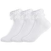 Pistha 3 Pack Toddler Ruffle Socks White Little Girl Ruffle Socks Cute Girls Fancy Lace Socks Girls Frilly Dress Socks