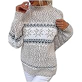 Women's 2026 Fall Winter Tops Christmas Snowflakes Half Turtleneck Knitted Pullover Sweater Holiday Vacation Tops