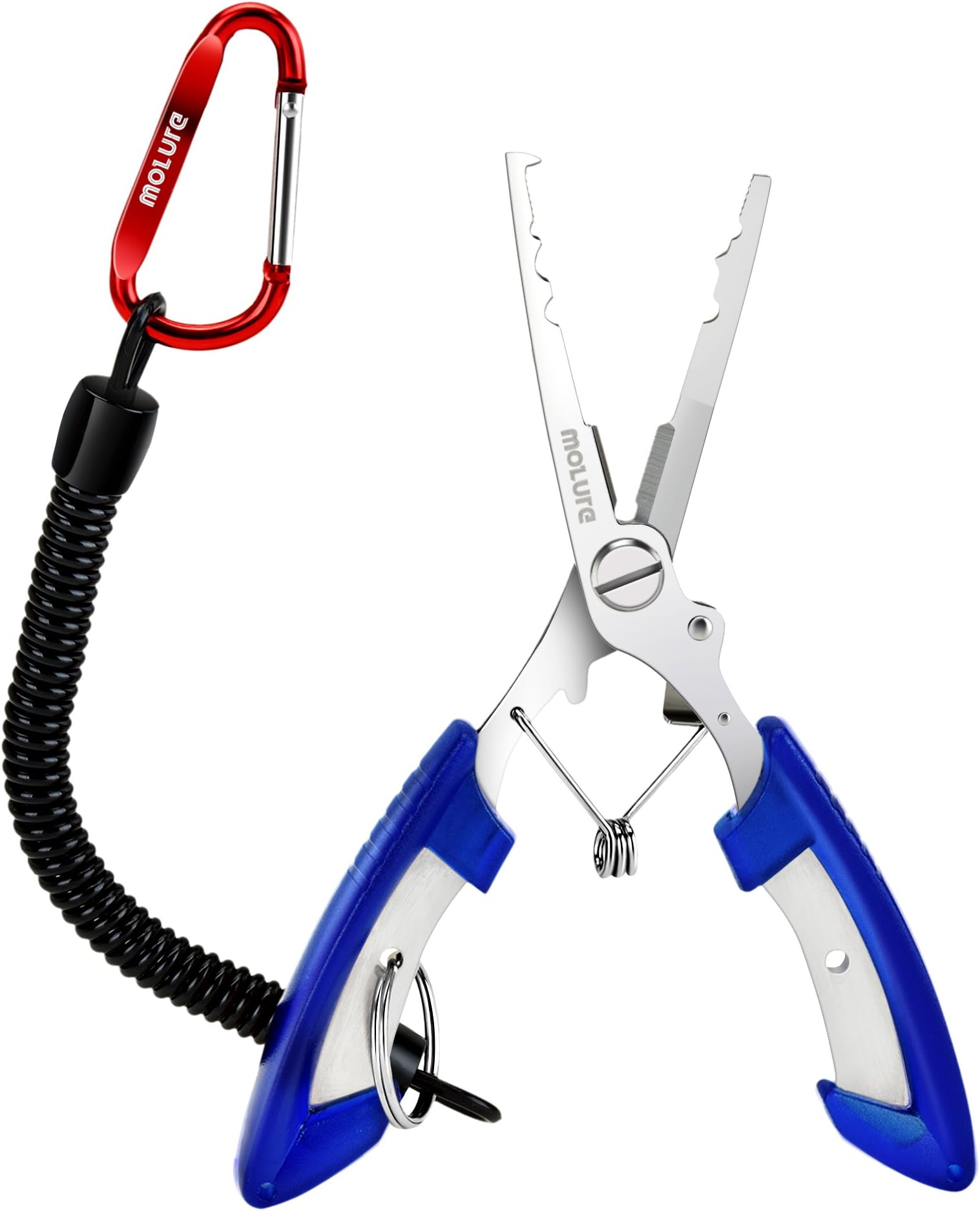 Molure S3 Fishing Pliers Hook Remover Braid Cutters Blue Orange (Blue with Lanyard)
