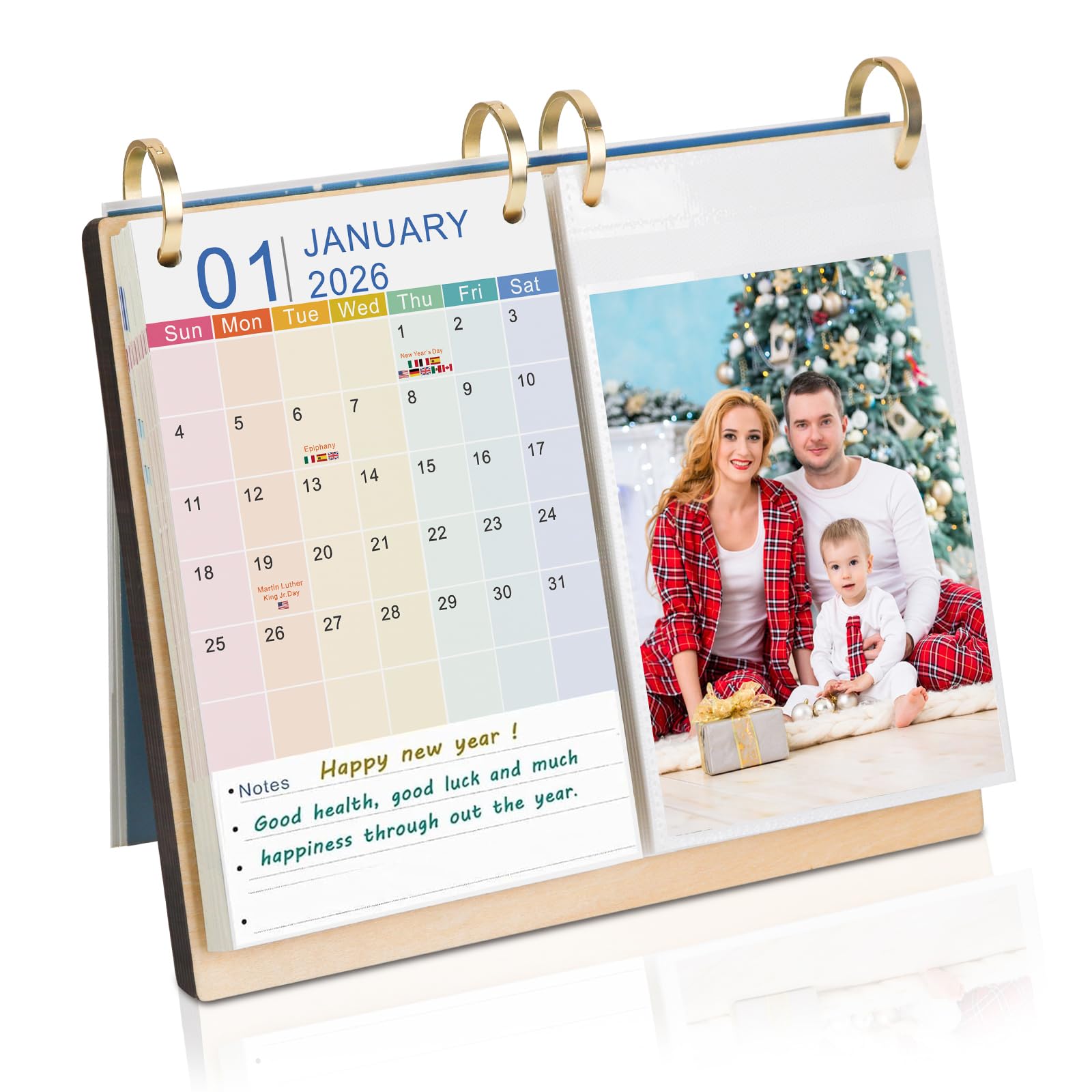 ZEEYUAN Desk Photo Calendar 2026-2027 with Pockets (40 Photo 6x4) Flip over Calendar Planner for Office and Home