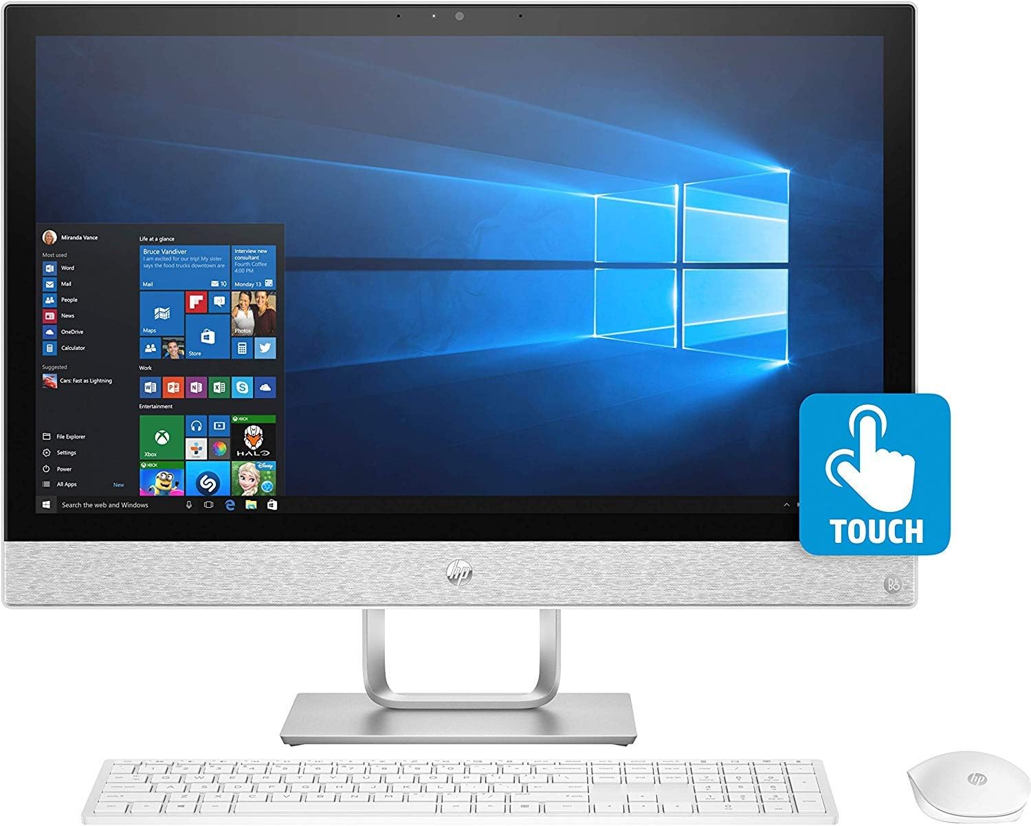 HP 24-r100na All in One PC 8th Gen Six-Core i5 8400T 23.8in FHD IPS Touchscreen 8GB RAM 2TB Hard Drive +16GB SSD Optane Memory, UHD Graphics 630 DVDRW Windows 10 (Renewed)