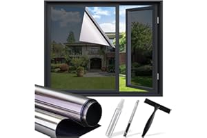 Coavas One Way Window Privacy Film with Installation Kit, Heat Control & UV Blocking Mirror Tint, Static Cling Non-Adhesive G