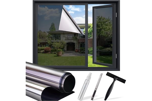 Coavas One Way Window Films for Privacy, Sun Blocking Heat Control Anti UV Mirror Reflective Window Tint, Static Cling Non-Ad