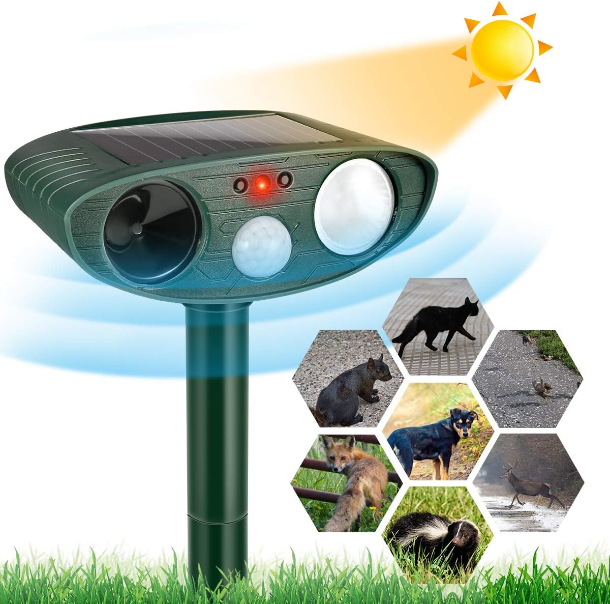 Clever sprouts Dog Cat Repellent, Ultrasonic Animal Repellent with Motion Sensor and Flashing Lights Outdoor Solar Powered Waterproof Farm Garden Yard Repellent, Cats, Dogs, Foxes, Birds, Skunks, Rod: Pet Supplies