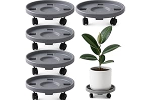 Tulpeed Rolling Plant Stand with Wheels 5 Pack 13 Inch Plant Caddy with Wheels Heavy Duty Plant Dolly Roller Base with Wheels Round Flower Pot Rack Holder Planter Trolley Tray, Grey