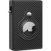GAOCHALE AirTag Wallet Genuine Leather Air Tag Wallet RFID Technology Credit Card Holder with Minimalist Wallet for Men for Apple AirTag (No Airtag Included)(Carbon)