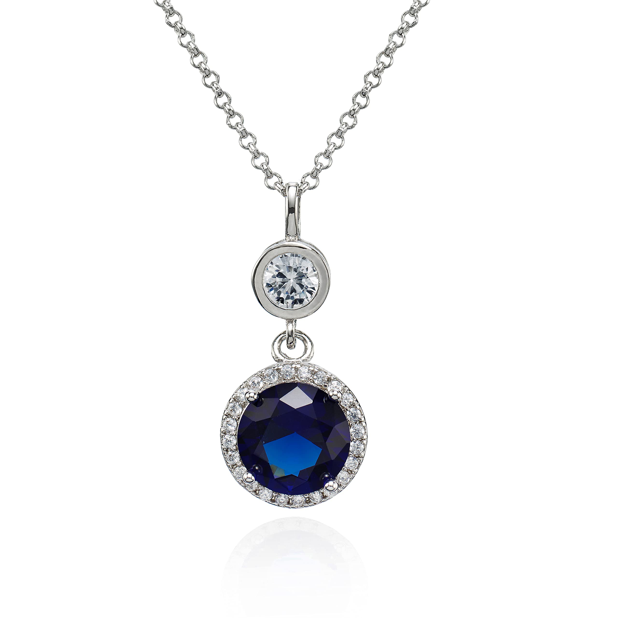 namana Elegant Blue Pendant Necklace for Women, Sapphire Blue Necklaces for Women, Double Drop Silver Necklace for Women, Silver Chain Necklace with Dark Blue Stone, Jewellery Gifts for Women