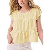 Wanzetaly Women's Summer Tops Striped Shirts Crewneck Cap Sleeve Babydoll Pleated Peplum Blouse