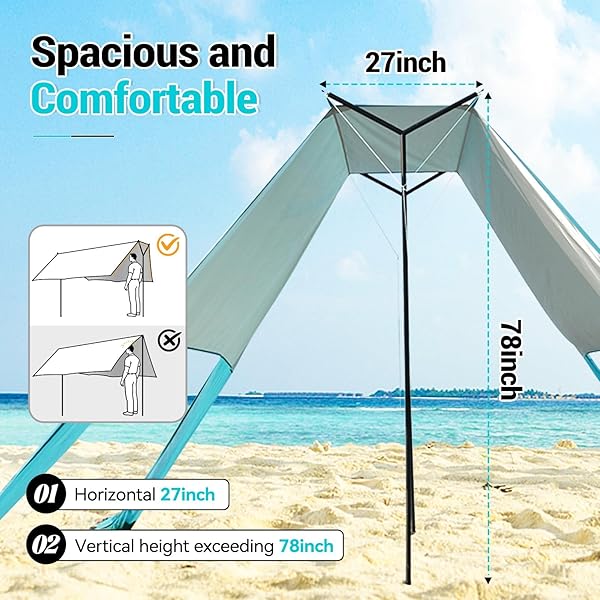 LARGE PORTABLE BEACH SHADE- 15X10FT, EASY SETUP, UPF50+ PROTECTION, ULTRA-STABLE, GULL-WING BEACH TENT
