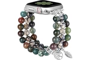 JR.DM Natural Stone Bracelet Beaded-Bands Compatible with Watch Series 10 9 8 7 6 5 4 3 2 1, Feminine Cute Handmade Elastic S