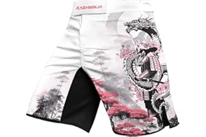 RASHNINJA Samurai Fight Shorts Men's BJJ MMA Grappling Combat Training Jiu Jitsu Shorts 4-Way Stretch Construction