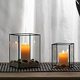 yshengood Hurricane Candle Holder Set of 2 Pcs, Black Candle Holder for Pillar Candle