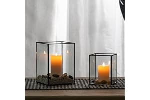 yshengood Hurricane Candle Holder Set of 2 Pcs, Black Candle Holder for Pillar Candle