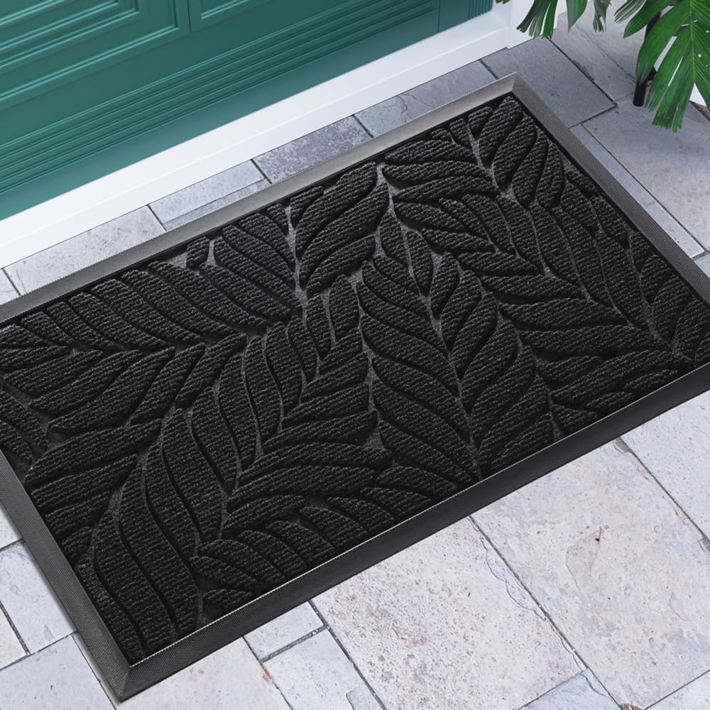 Yimobra Door Mats Outdoor Indoor, Heavy Duty Non Slip Welcome Mats for Front Door, Easy Clean Outside Doormats for Outdoor Entrance Home Entry Mat, Patio Waterpoor Rubber, 75x43 cm, Black