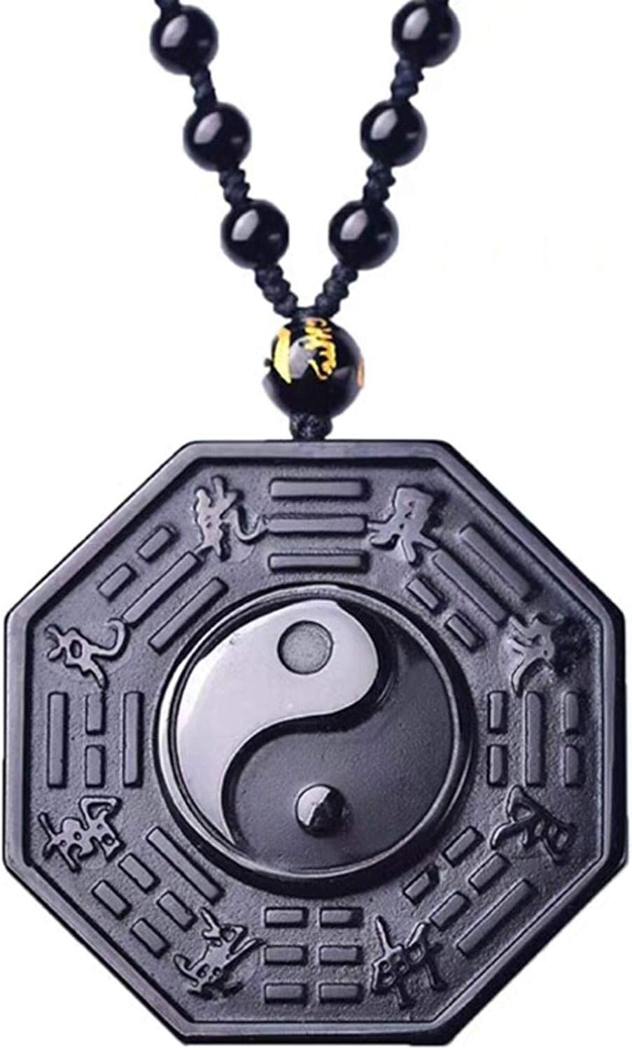 Black Obsidian Bagua Necklace Pendant Yin Yang Pendant Black Jade