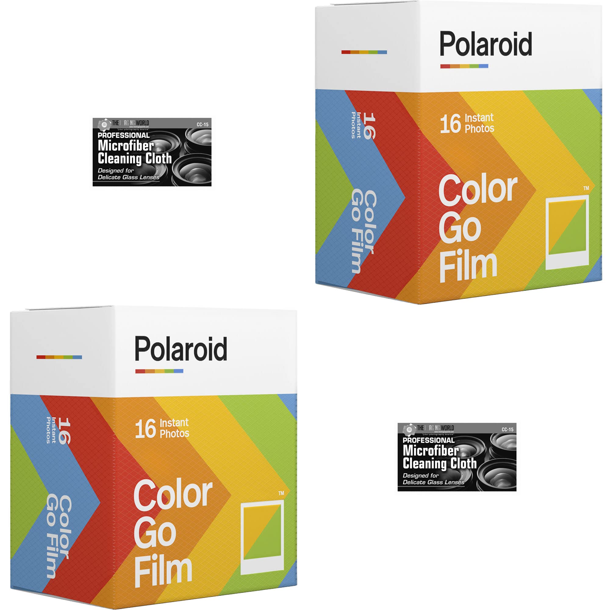 Bundle of Polaroid GO Instant Color Film for The Polaroid GO Camera - 2 Double Packs with Cloth (32 Photos)