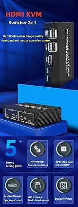 XYKJOBC 4K HD USB KVM Switcher 2 In 1 Out HDMI Type-C Share Monitor Printer view 2