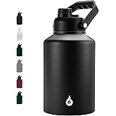 BJPKPK One Gallon(128 oz) Insulated Water Bottle, Dishwasher Safe Stainless Steel Jug, BPA Free Jug with Ergonomic Handle & Anti-slip Bottom, Large Water Bottle, Black