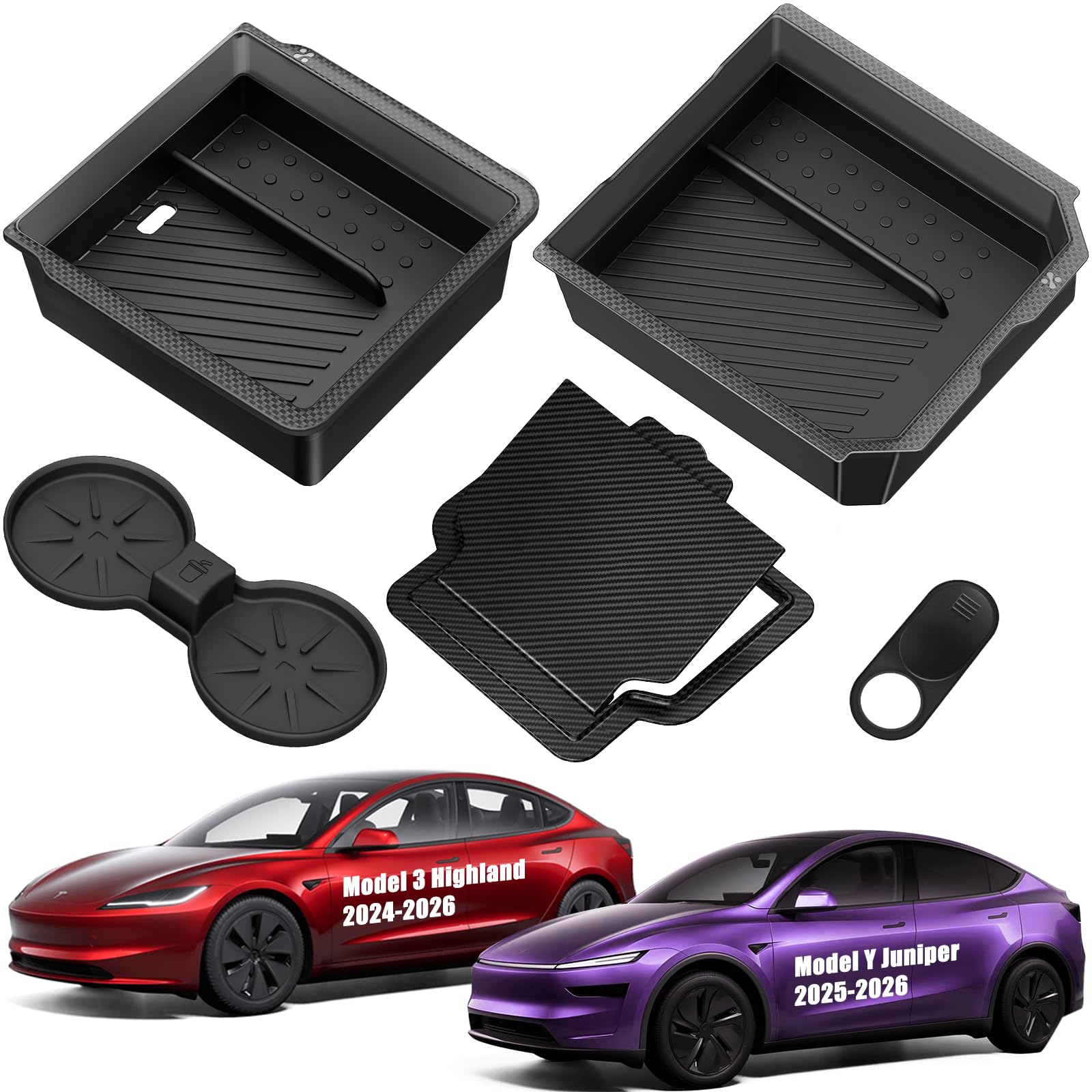 XINTUO Center Console Organizer Tray for Tesla Model Y Juniper 2025-2026 & Model 3 Highland 2024-2026 [Premium PC + Silent Silicone Liner] Cup Holder for Tesla Model Y Juniper Accessories Image