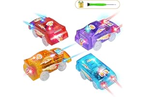 Save Unicorn Tracks Cars Replacement only, Toy Cars for Most Tracks Glow in The Dark, Car Track Accessories with 5 Flashing LED Lights, Compatible with Most Car Tracks for Girls Boys and Kids(4pack)