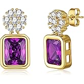 EVEVIC Austrian Crystal Square Drop Flower Studs Earrings for Women 14K Gold Plated Dangle Earring Jewelry Gifts