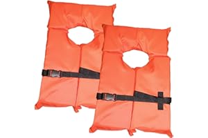 HARDCORE WATER SPORTS 2 Pack Coast Guard Approved Life Jackets. High Visibility Color Type II Keyhole Life Vest in Classic May West Style. Compliance Flotation Device