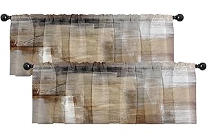 Emvency 2 Pack Valances Window Treatments, Brown Abstract Modern Art Blackout Drapes Adjustable Curtain for Windows Living Room Kitchen Over Sink, 18x52 Inch Rod Pocket Valances
