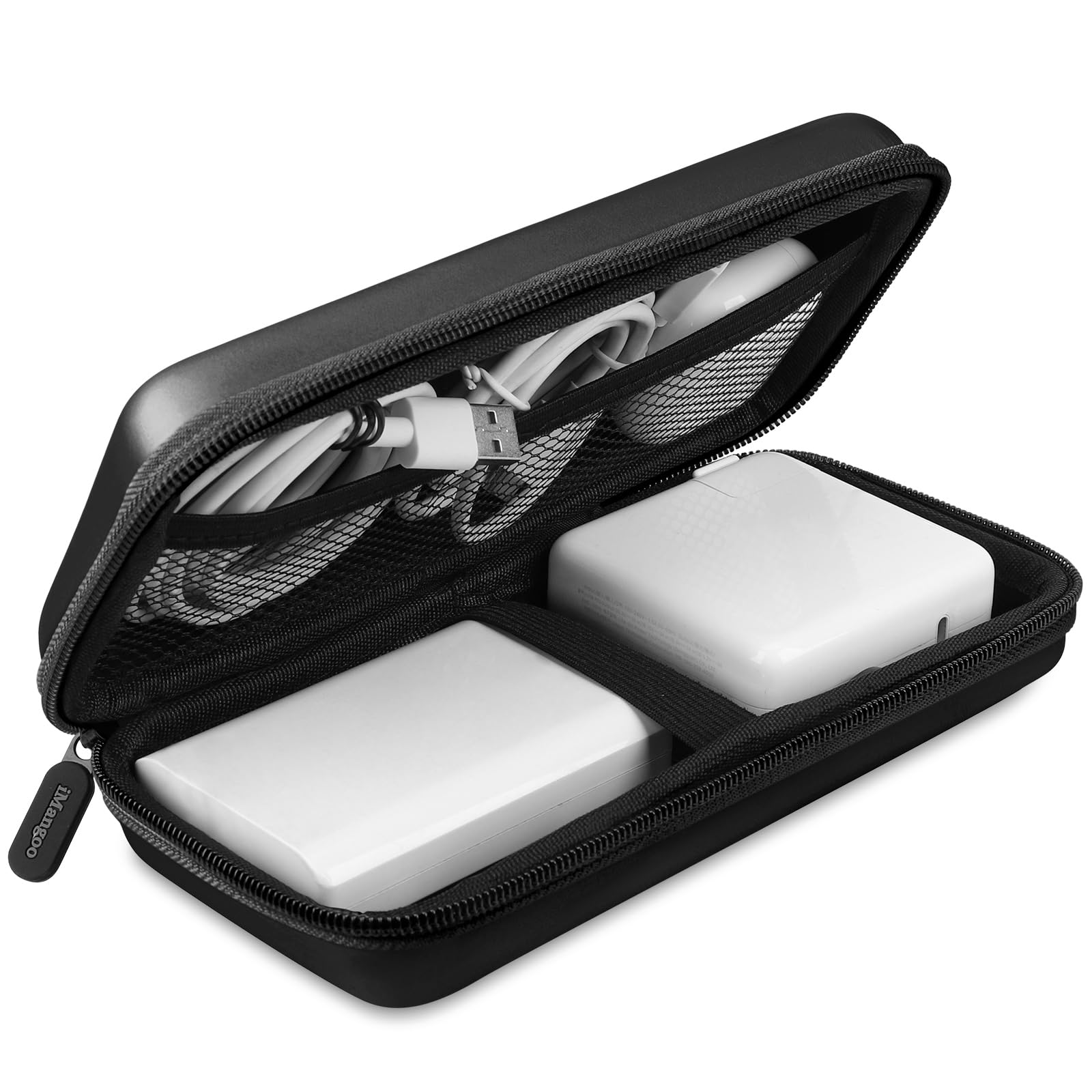 Photo 1 of iMangoo Shockproof Travel Essentials Organizer Charger Case, Space-Optimized Zipper Electronics Accessories Pouch Tech Cord Cable Adapter Power Bank Storage for Women Men, 8.5x4.5x2 in (Black)