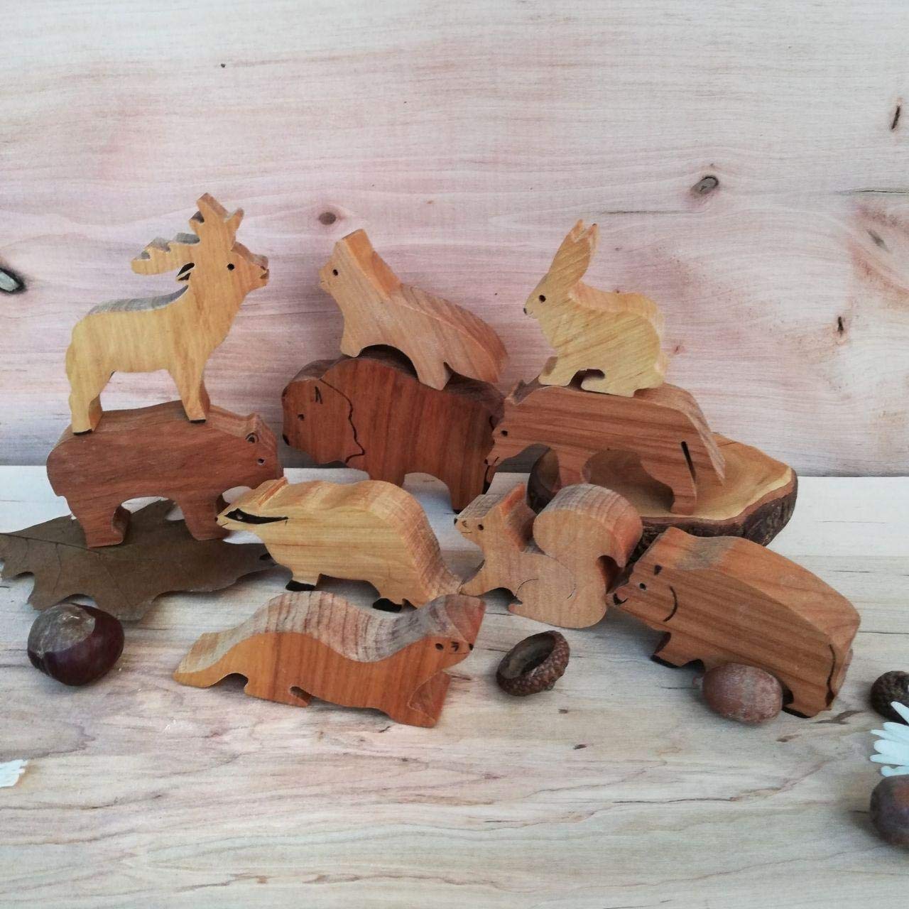 wooden forest animals