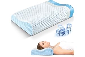 QUTOOL Cervical Neck Support Pillow for Sleeping, Cooling Memory Foam Ergonomic Contour Pillow for Neck and Shoulder Pain Relief, Orthopedic Bed Pillow Side Back Stomach Sleeper Pillow for Adults