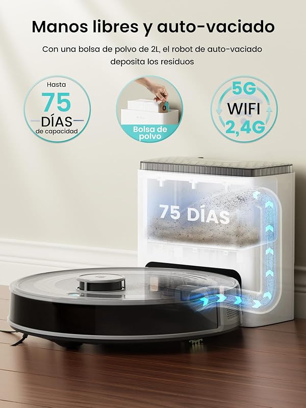 M2S Plus Robot Aspirador y Fregasuelos 10000pa Autolimpieza 75 Días