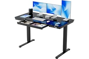 BANTI Electric Standing Desk with Drawers, 55 inch Whole-Piece Glass Desktop, Height Adjustable Stand up Sit Stand Home Office Ergonomic Workstation, Black Tabletop