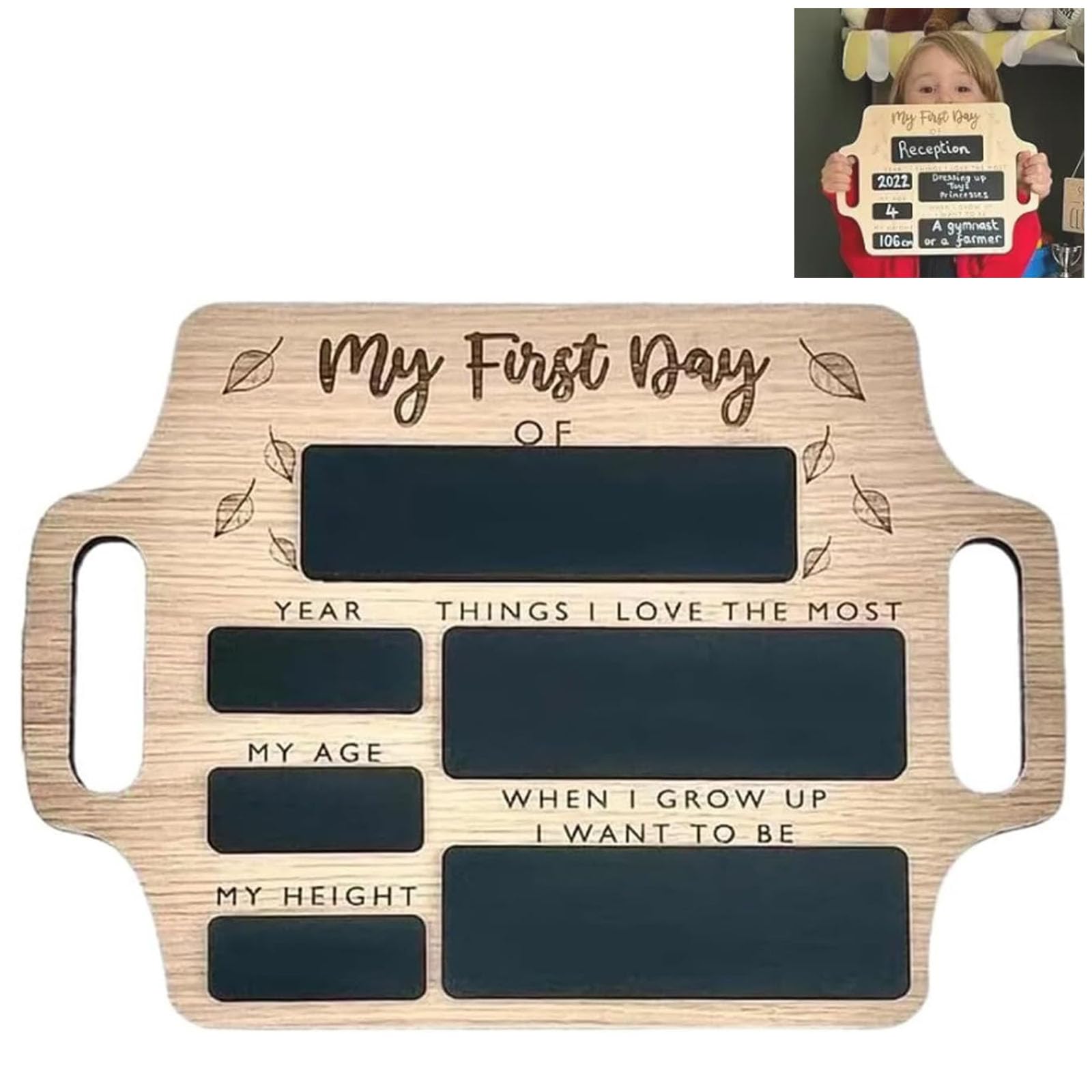 Xiciki Portable Wooden Chalkboard Sign with Handle, First Day of School Board, My First Day at Nursery, Starting School & Party Decor, Memo Message Board, Notice Board, Preschool Kindergarten Primary