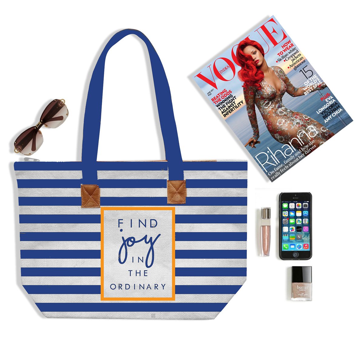 h&b women's tote bag( blue,bch-strip-blue)