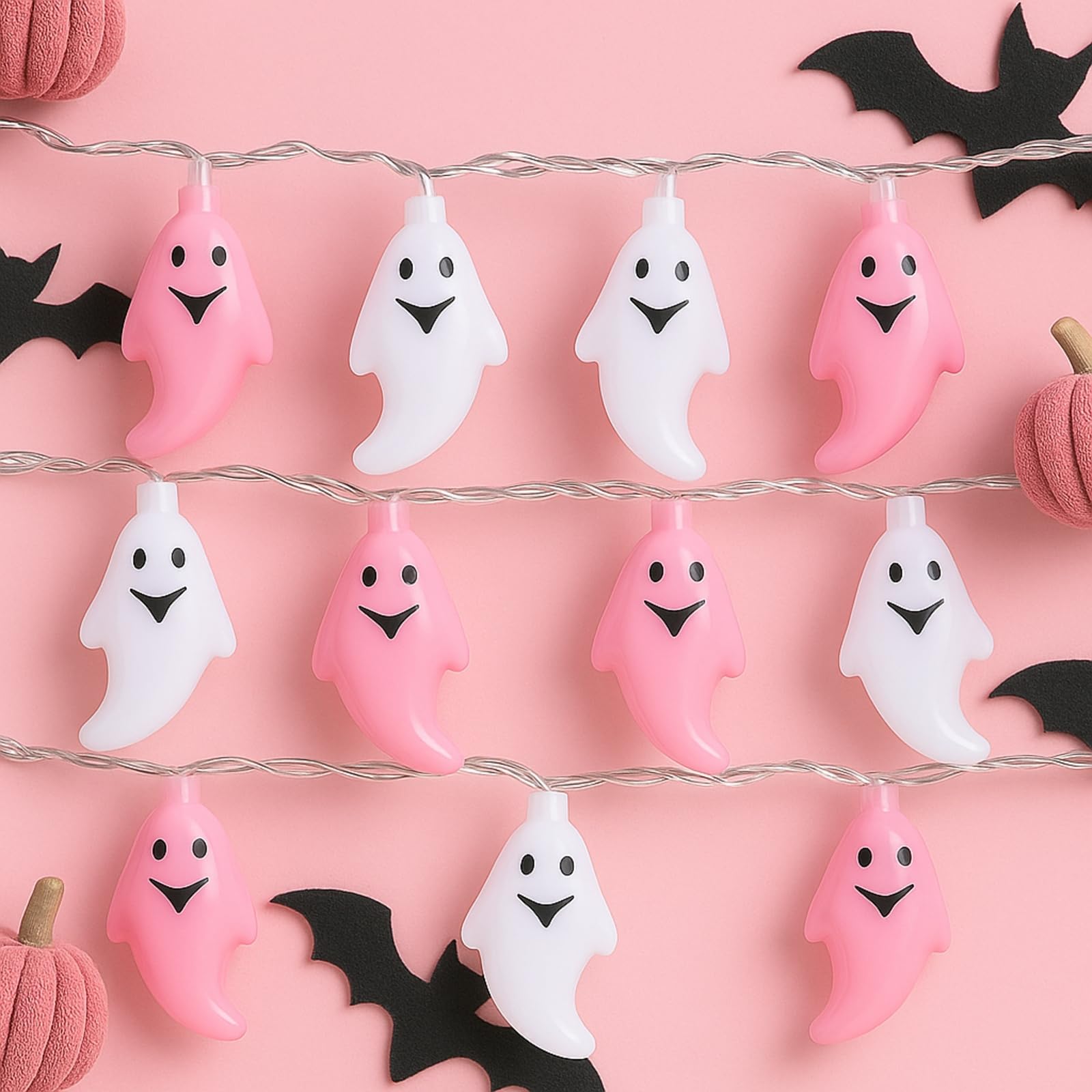 Photo 1 of Glooglitter 2 Pcs Pink Halloween Ghost Lights 6.5 ft Pink Cute Ghost Lights String for Halloween Decorations Indoor Window Tree Yard Decoration Porch Camper Party Door Decor