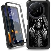 CAPAUNVDA for TCL 50 XL Case,Heavy Duty Dual Layer Slim Shockproof Black Cover with Tempered Glass Screen Protector for Women Man，Black Skull