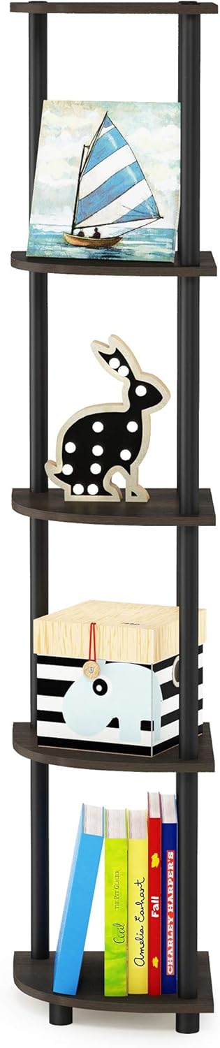 Furinno Turn-N-Tube 5 Tier Corner Shelf, Dark Brown Grain/Black: Furniture & Decor